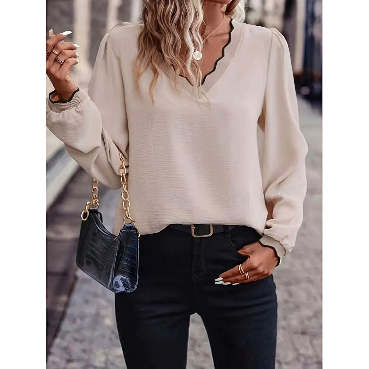 Lucky Life Kadın Uzun Kollu V Yakalı Aerobin Bluz