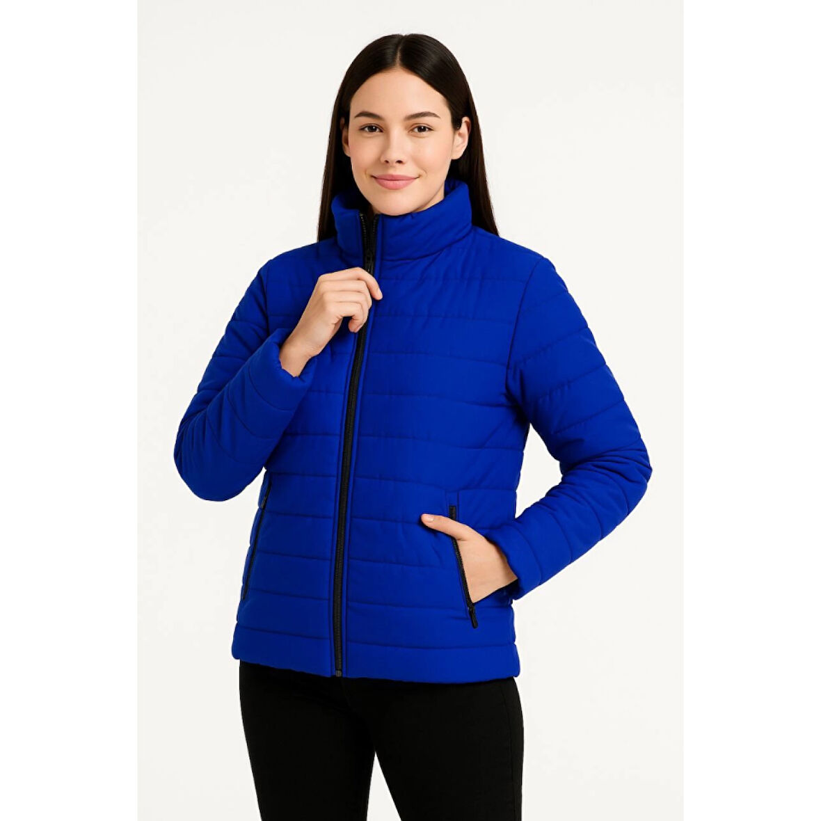 Lucky Life Bomber Mont Ceket – Su İtici Kumaş, Kapitone Astarlı, Fermuarlı, Kışlık - Saks Mavisi