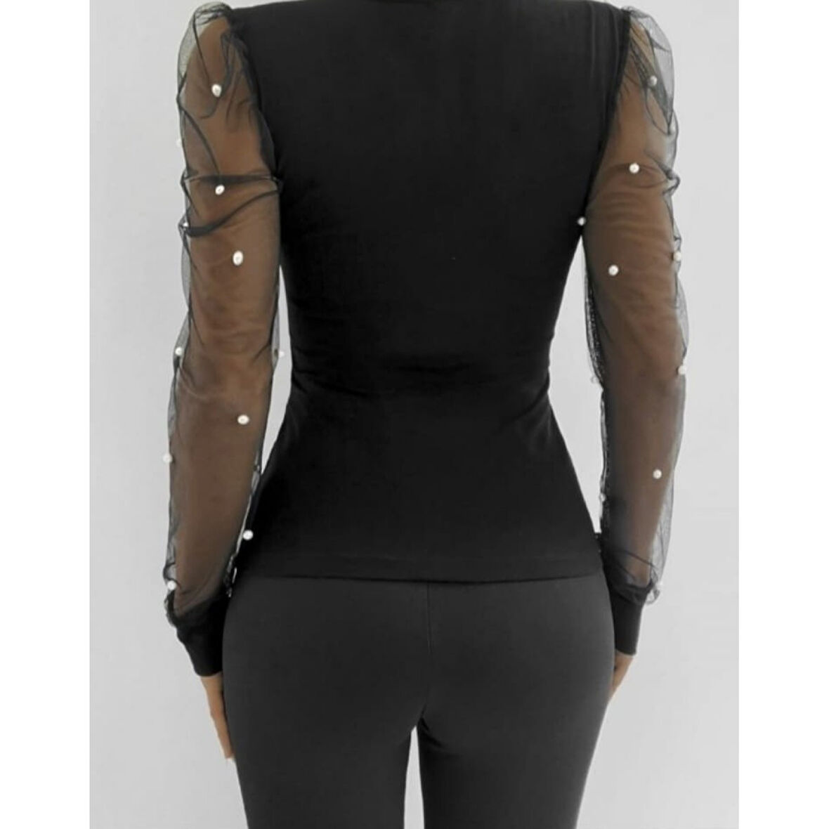 Lucky Life Kadın Uzun Kollu Inci Detaylı Tüllü Viskon Bluz