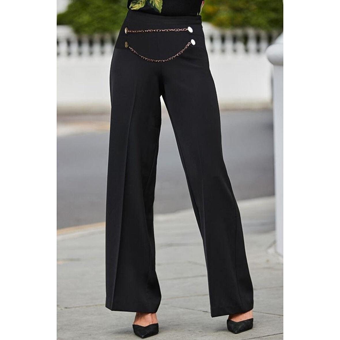 Lucky Life Kadın Beli Zincir Detay Ithal Krep Pantolon