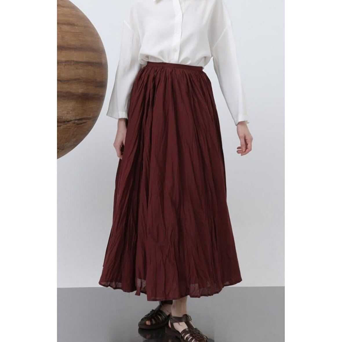 Lucky Life Kadın Yüksek Bel Arkadan Fermuarlı Kırışık Geniş Kesimli Vural Etek