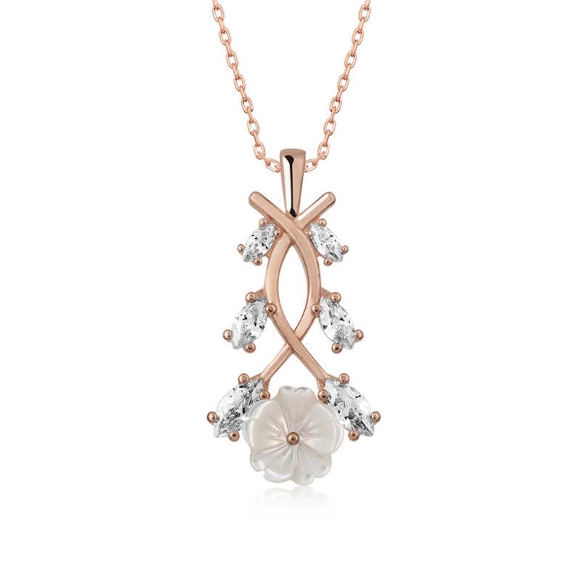 Gümüş Rose Bahar Çiçeği Kolye