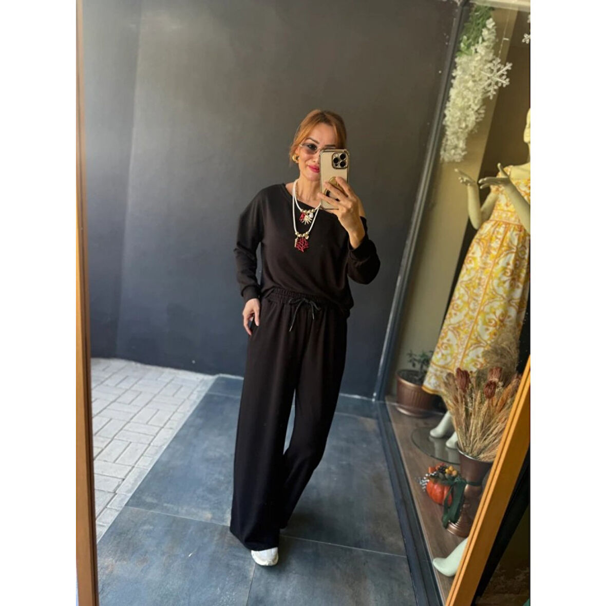 Lucky Life Kadın Uzun Kollu Tek Omuzdan Açık Viskon Iki Iplik Bluz Ve Pantolon Ikili Takım