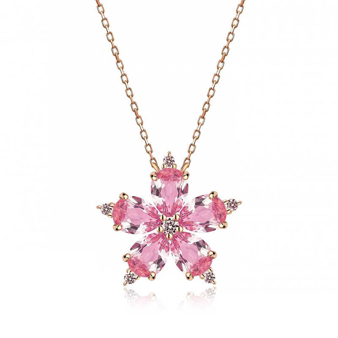 Gümüş Rose Pembe Kamelya Çiçeği Kolye