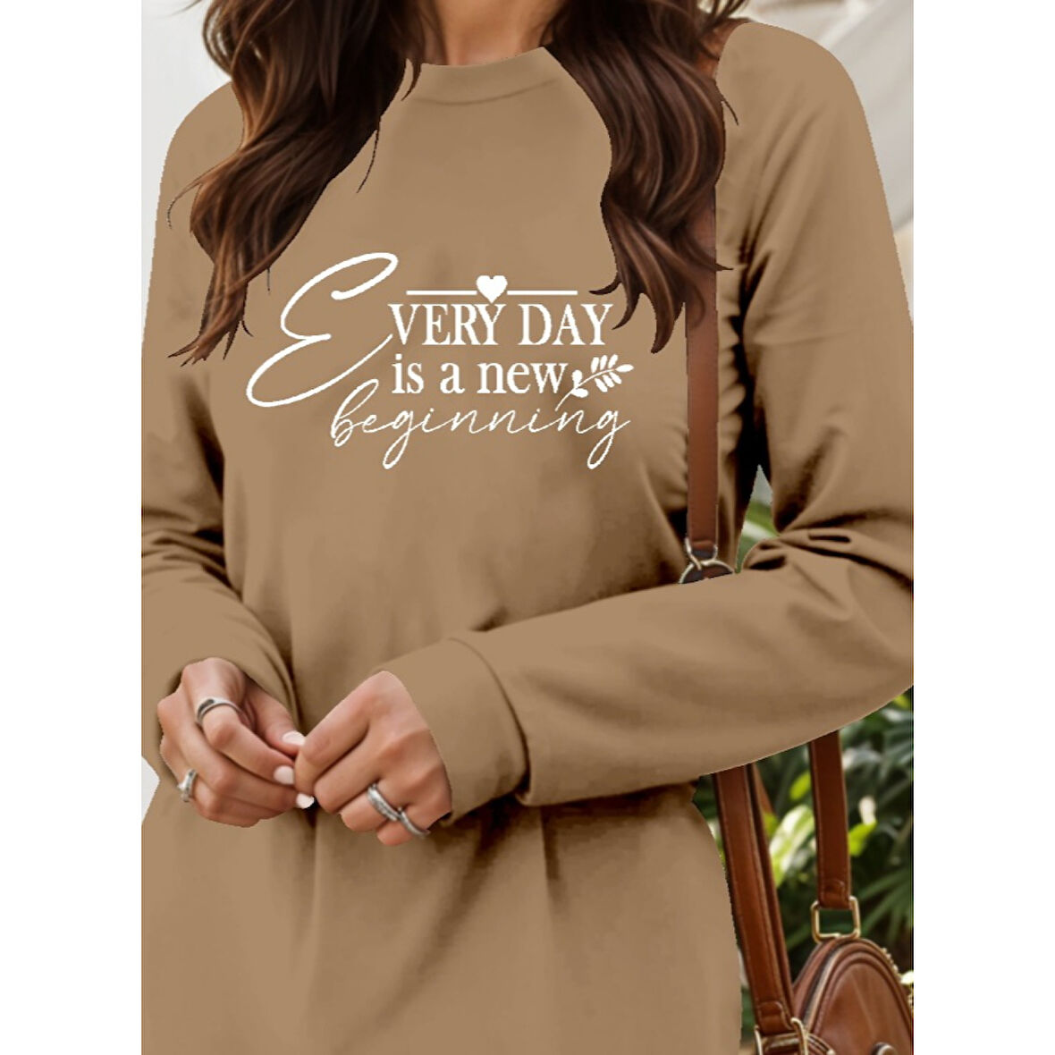 Lucky Life Kadın Uzun Kollu Bisiklet Yaka Kısa Viskon Iki Iplik Elbise