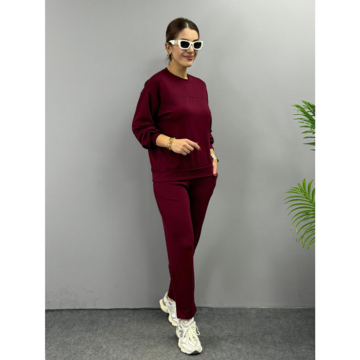 Lucky Life Kadın Uzun Kollu Bisiklet Yaka Viskon Iki Iplik Bluz Ve Pantolon Ikili Takım