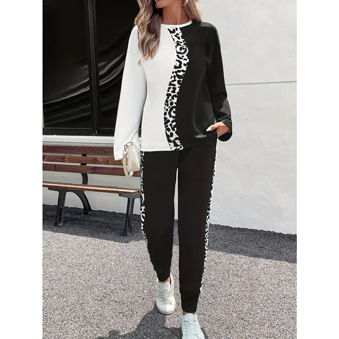 Lucky Life Lucky Life Kadın Uzun Kollu Bisiklet Yaka çift Renkli Viskon Iki Iplik Bluz Ve Pantolon Ikili Takım