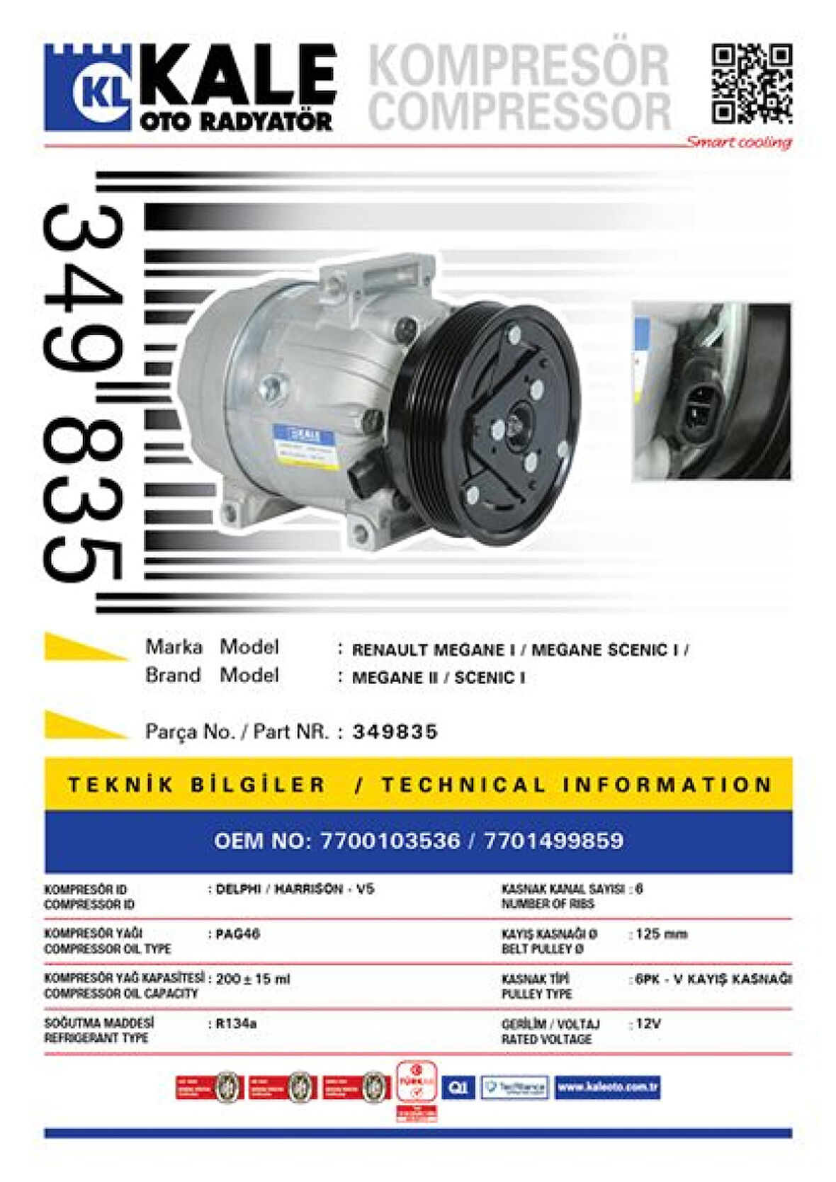 Renault Klima Kompresoru Renault Megane I Megane Scenic I Megane II 1.4 1.6 16v E7j K4j K4m - Kale 349835