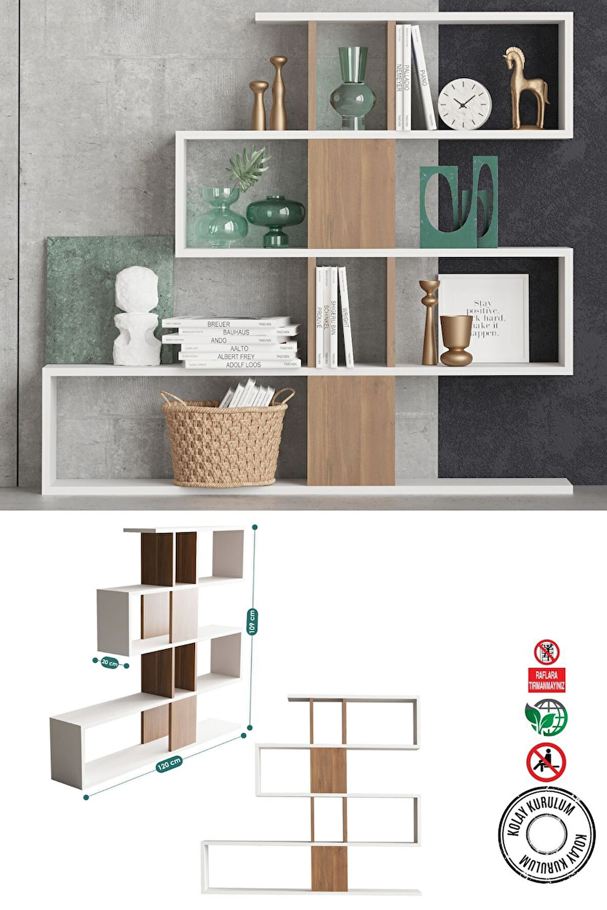 Decormet Karlin Kitaplık Beyaz/Ceviz