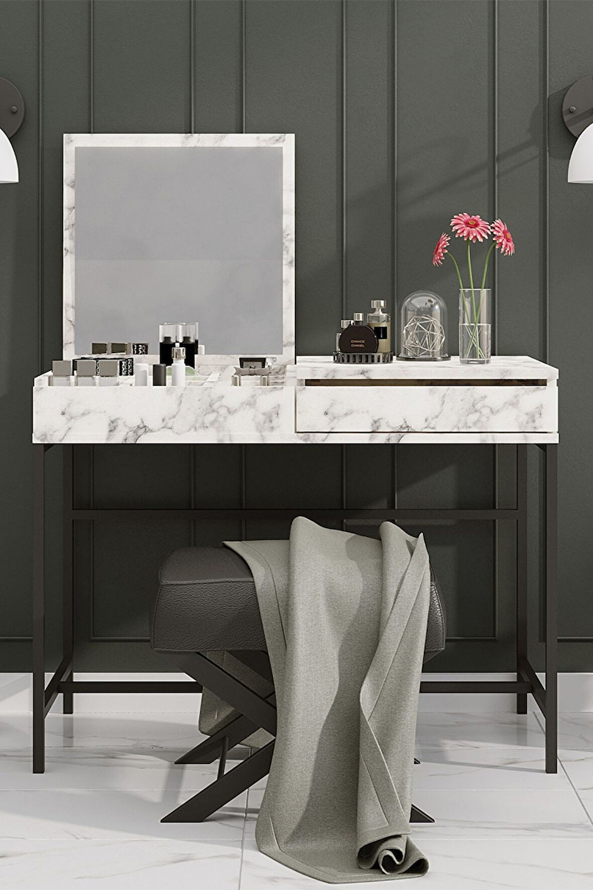 Decormet Linda Makyaj Masası Carrara Marble