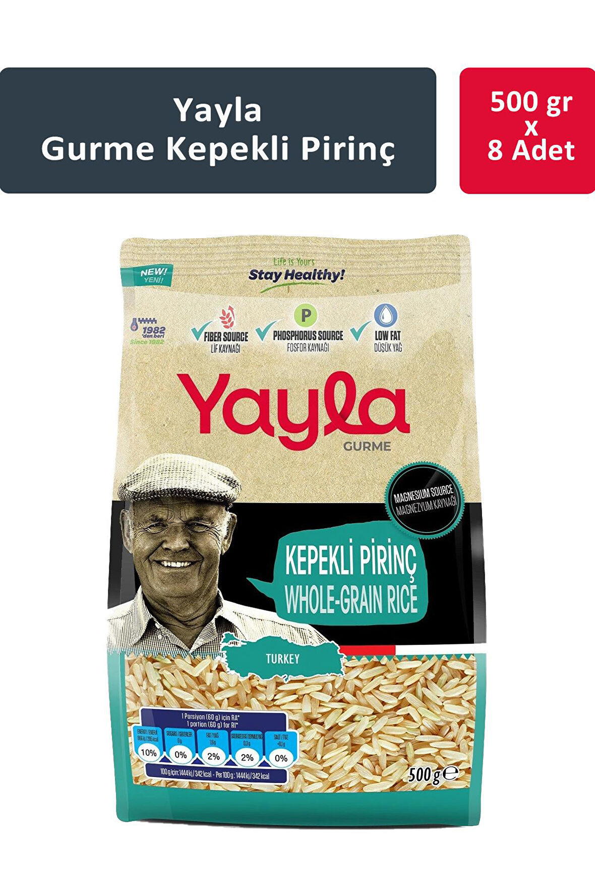 Yayla Gurme Kepekli Pirinç 500 gr x 8 Adet