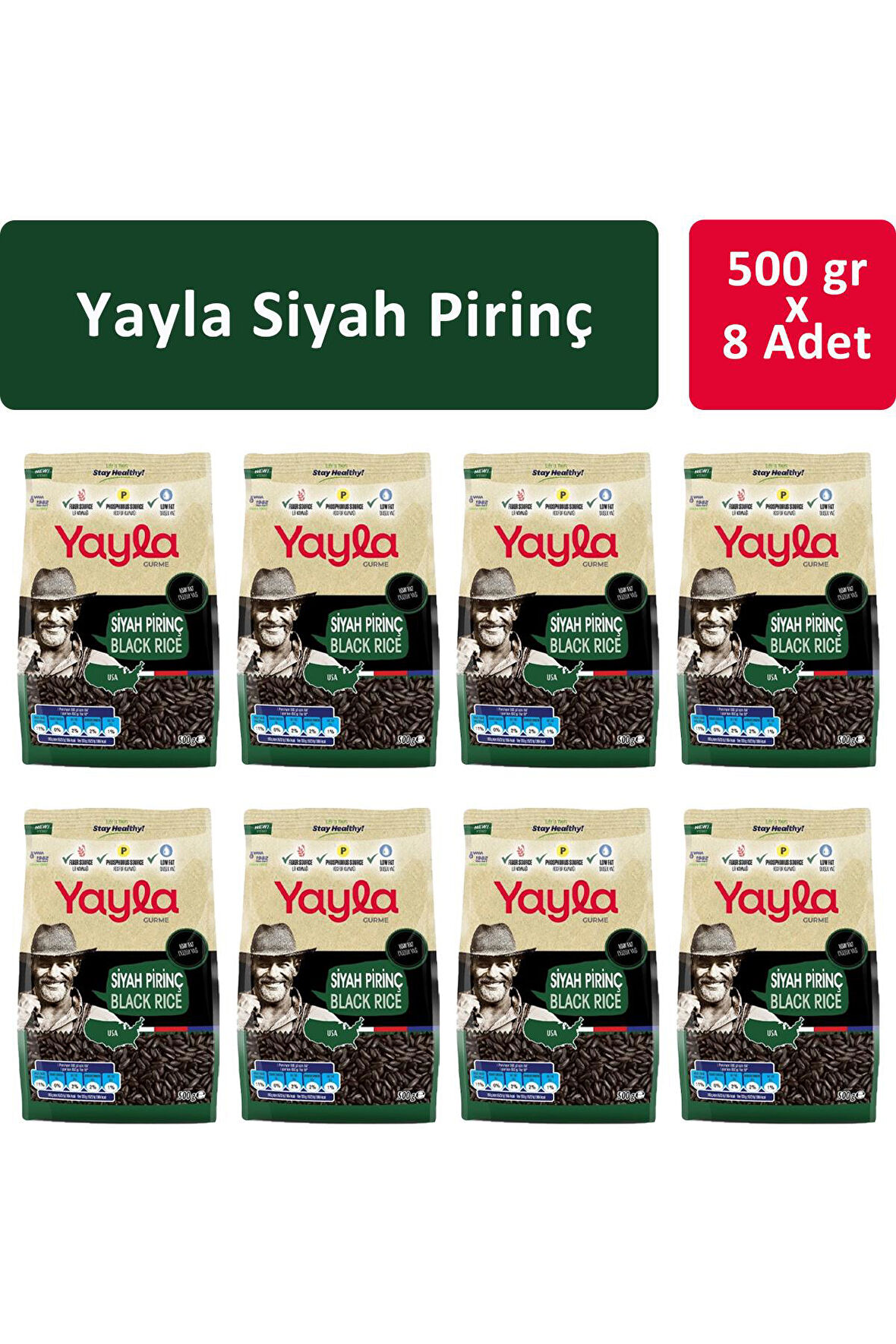 Yayla Siyah Pirinç 500 gr x 8 Adet