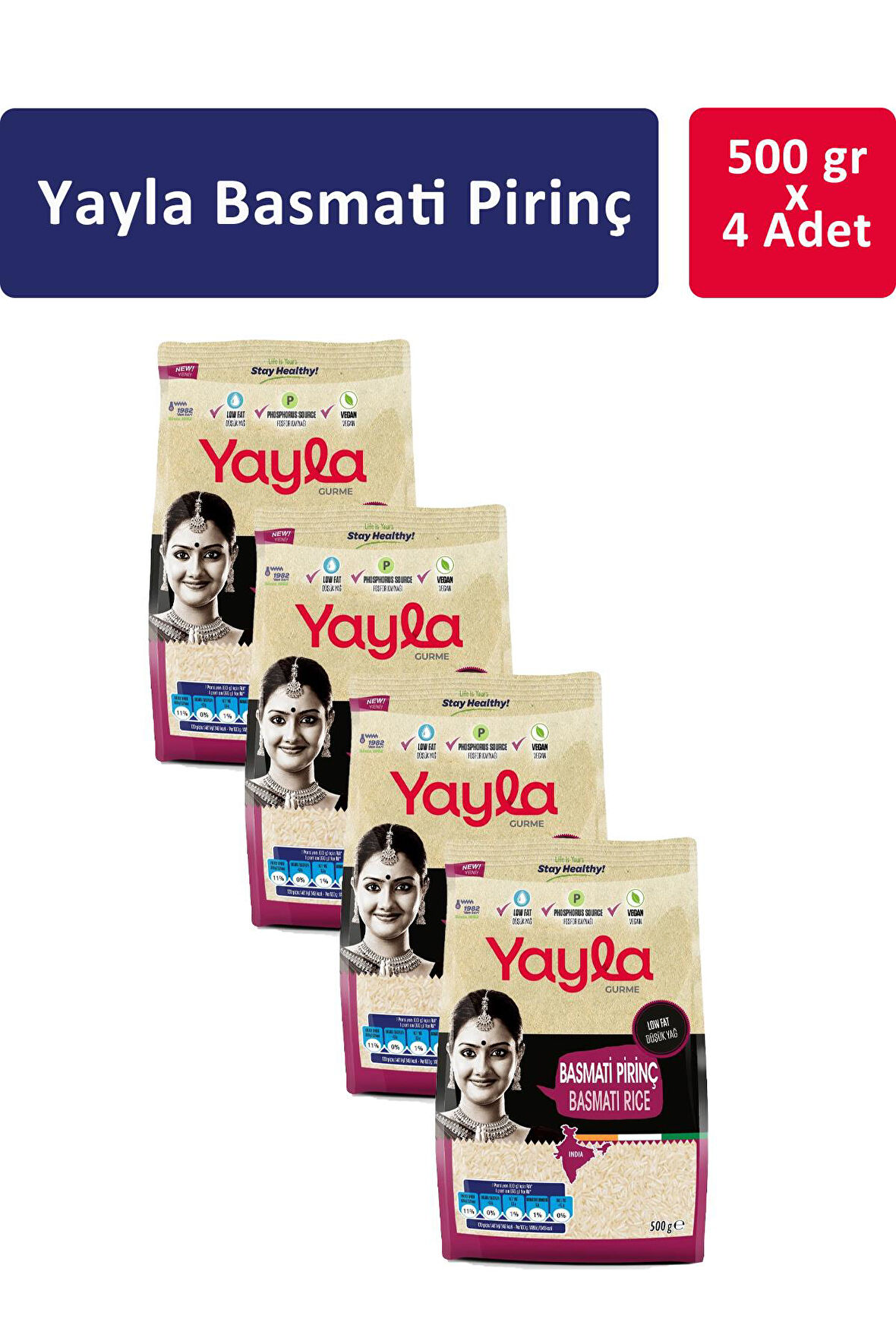 Yayla Basmati Pirinç 500 gr x 4 Adet