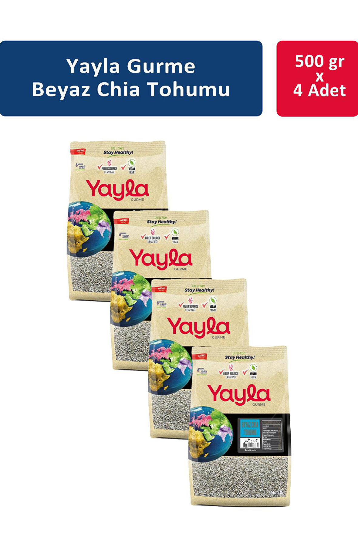 Yayla Gurme Beyaz Chia Tohumu 500 gr x 4 Adet