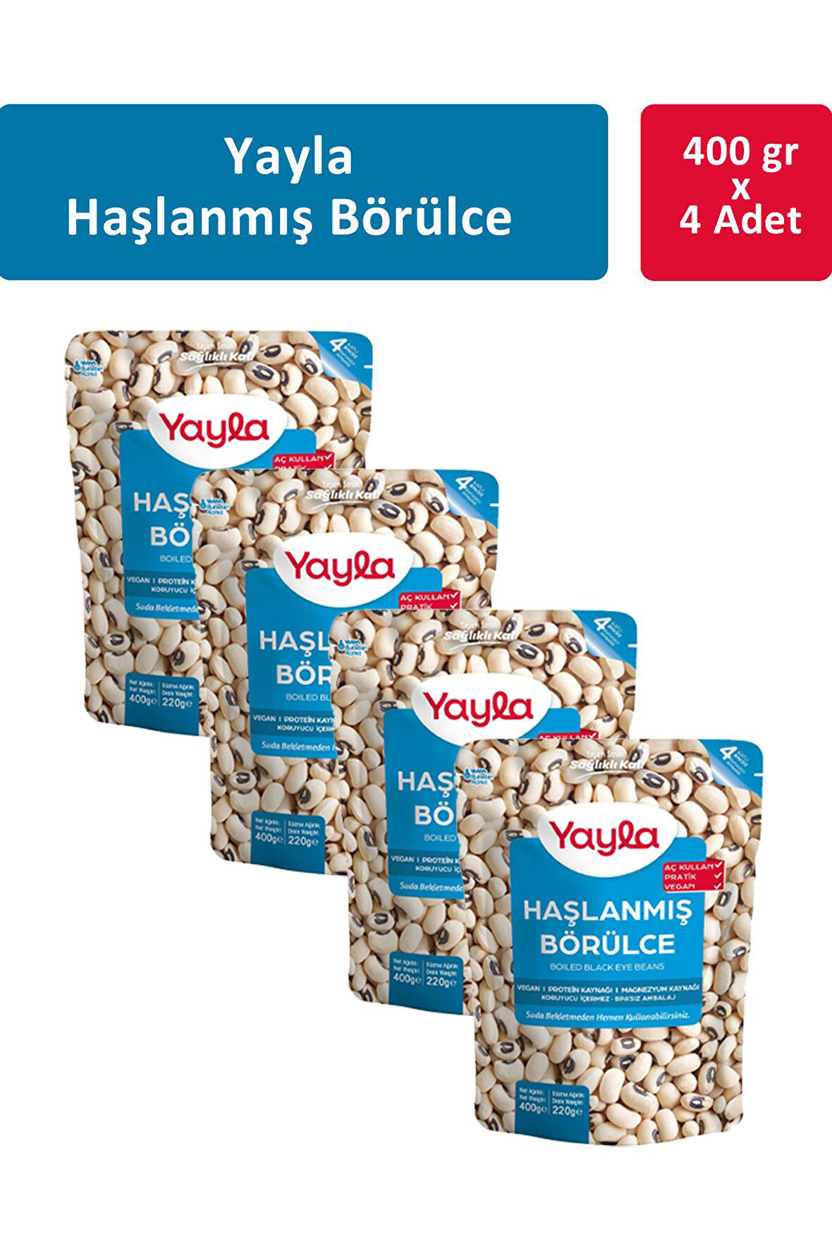 Yayla Haşlanmış Börülce 400 gr x 4 Adet