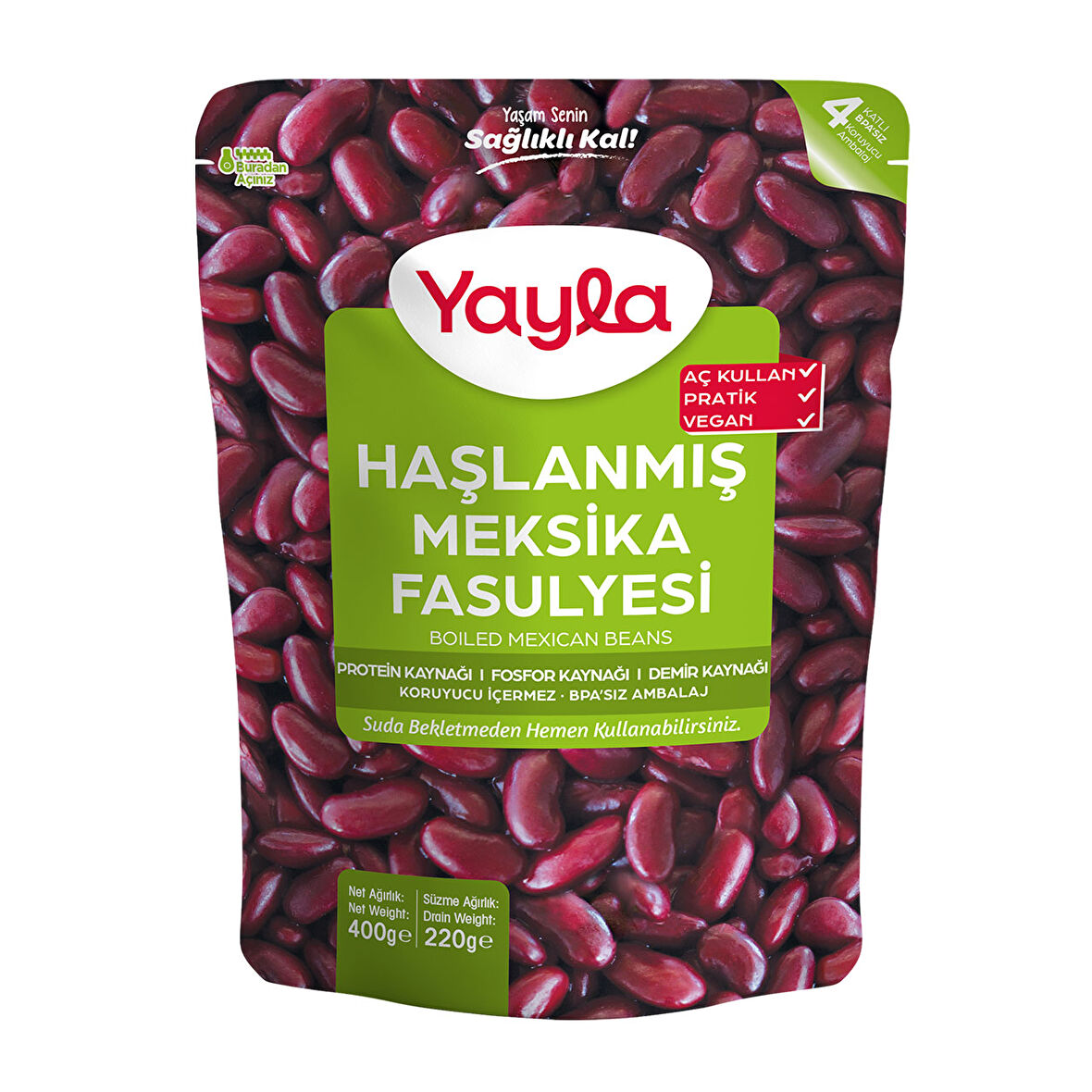 Yayla Haşlanmış Meksika Fasulyesi 400 Gr