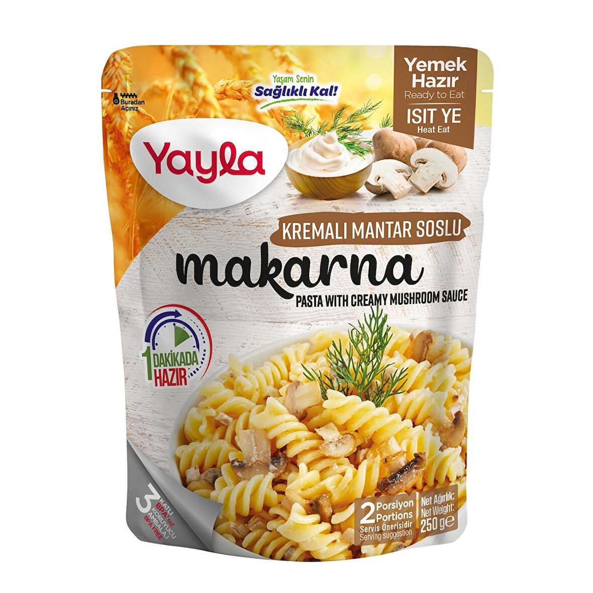 Yayla Yemek Hazır Kremalı Mantar Soslu Makarna 250 gr