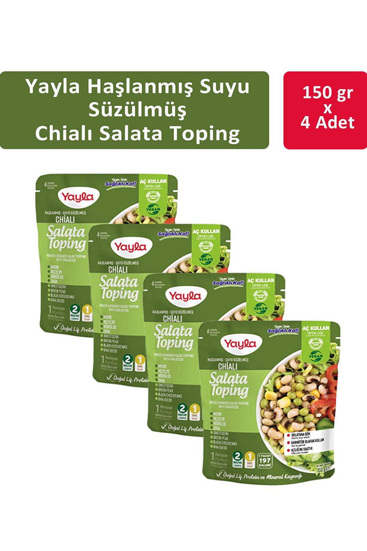 Yayla Haşlanmış Suyu Süzülmüş Chialı Salata 150 gr x 4 Adet