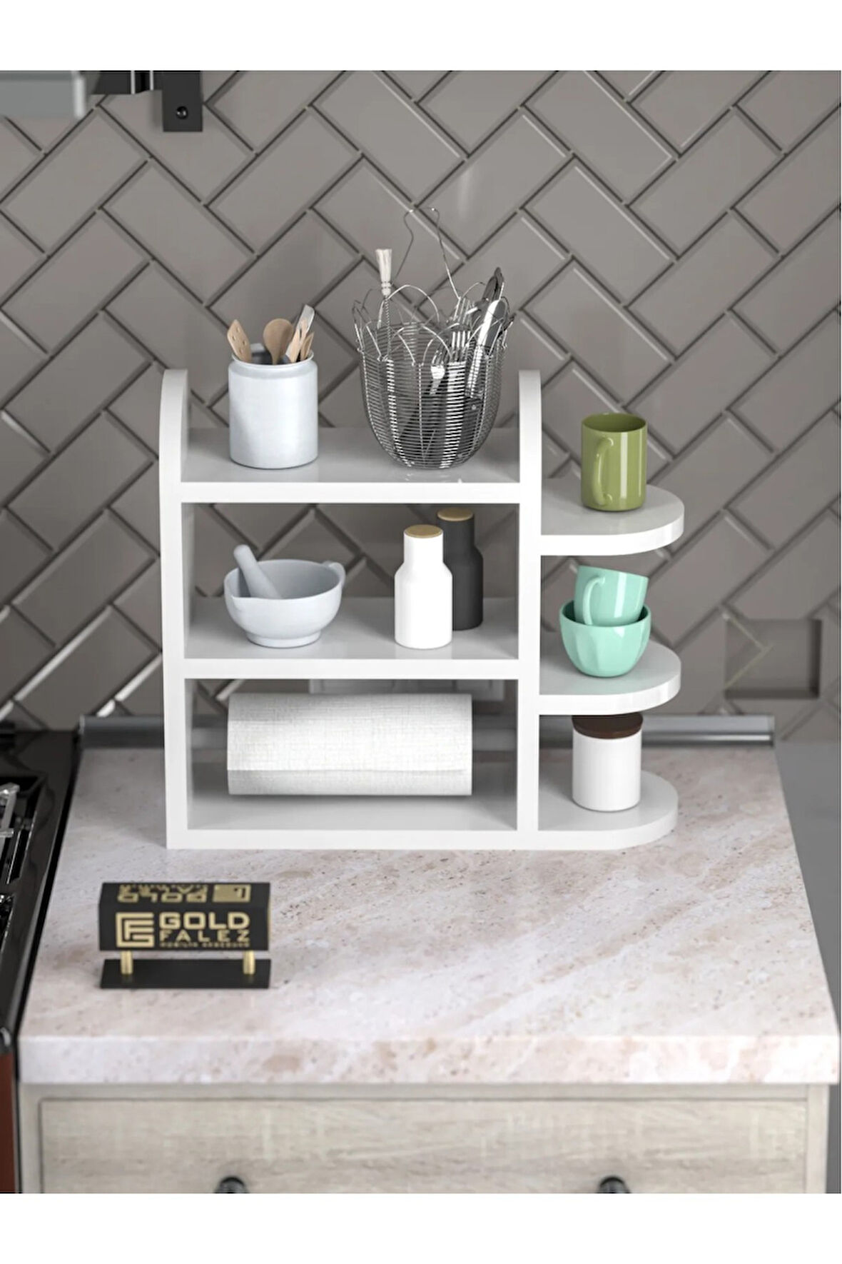 Mutfak Rafı Baharatlık Peçetelik Beyaz