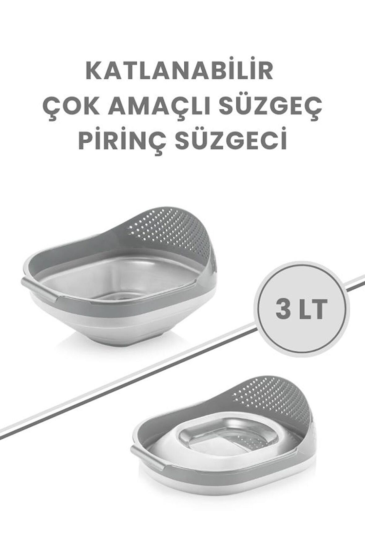 Katlanır Pirinç Süzgeci - Akordiyon Katlanabilir Süzgeç GRİ