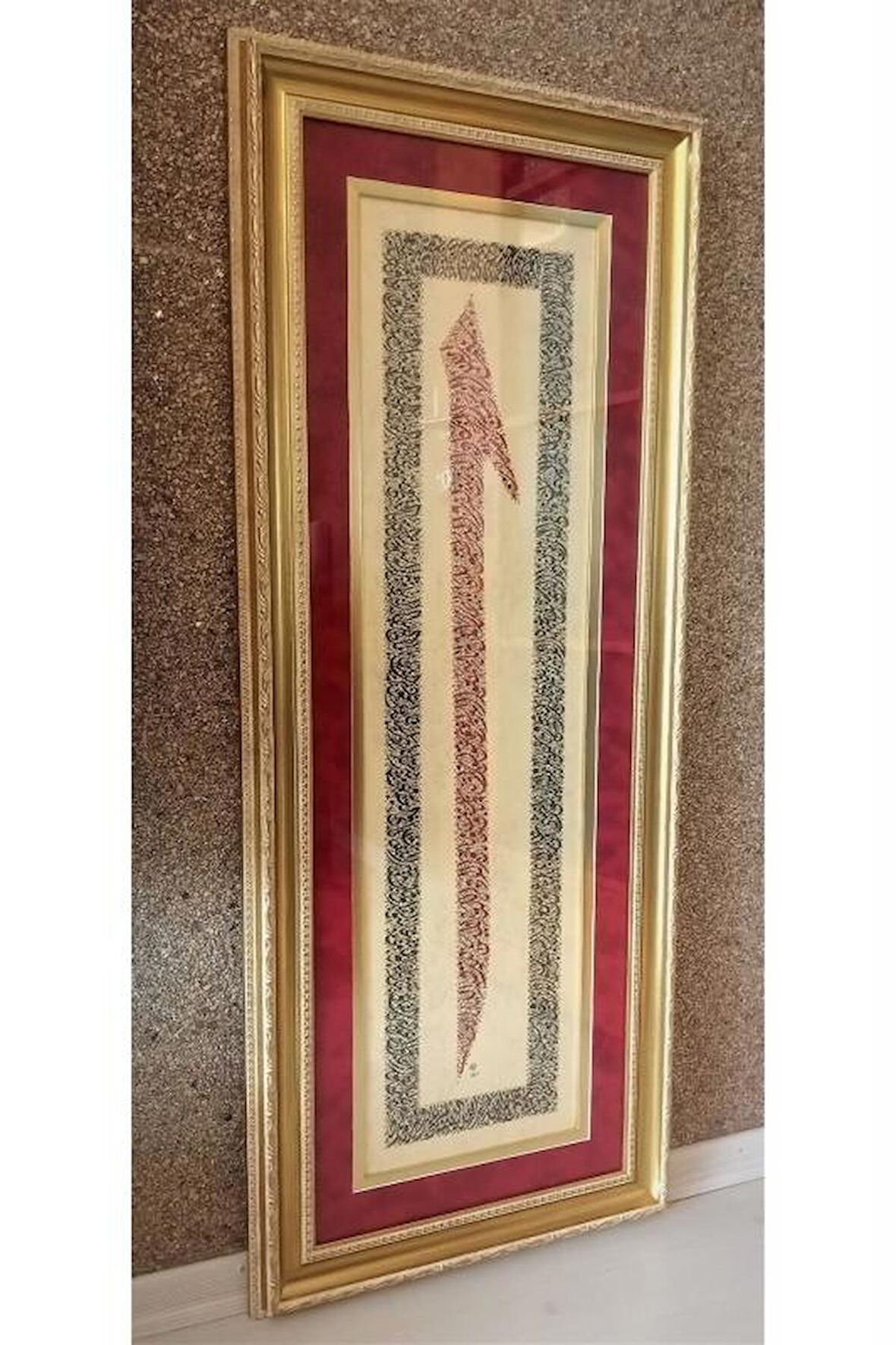 İslami Tablo 52x125 cm Hat Sanatı El Yazması Elif Formunda Ayetel Kürsi,Fatiha,İhlas,Felak,Nas,Nazar,Şifa