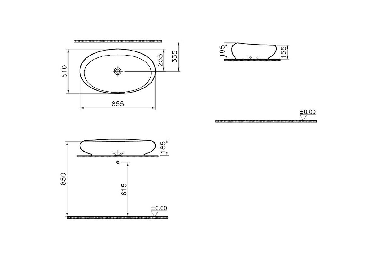VitrA İstanbul 4446B470-0016 Çanak Lavabo, Oval, Siyah, 85x81 cm
