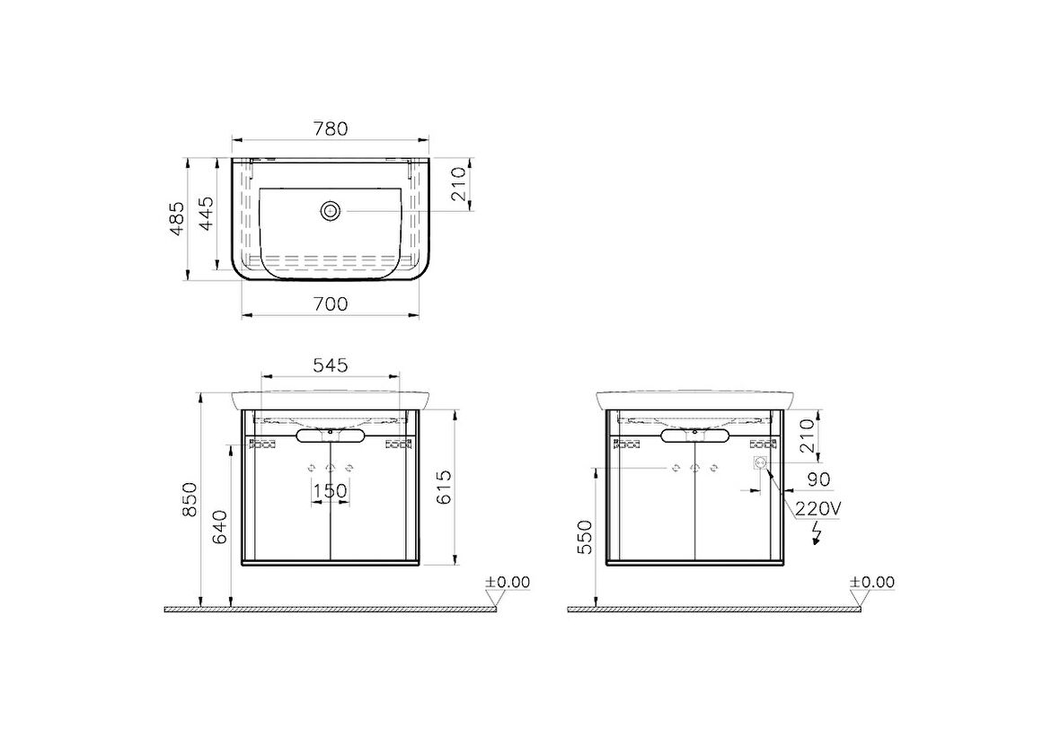 VitrA Sento 65871 Lavabo Dolabı, Kapaklı, Mat Fiyord Yeşili, 80 cm