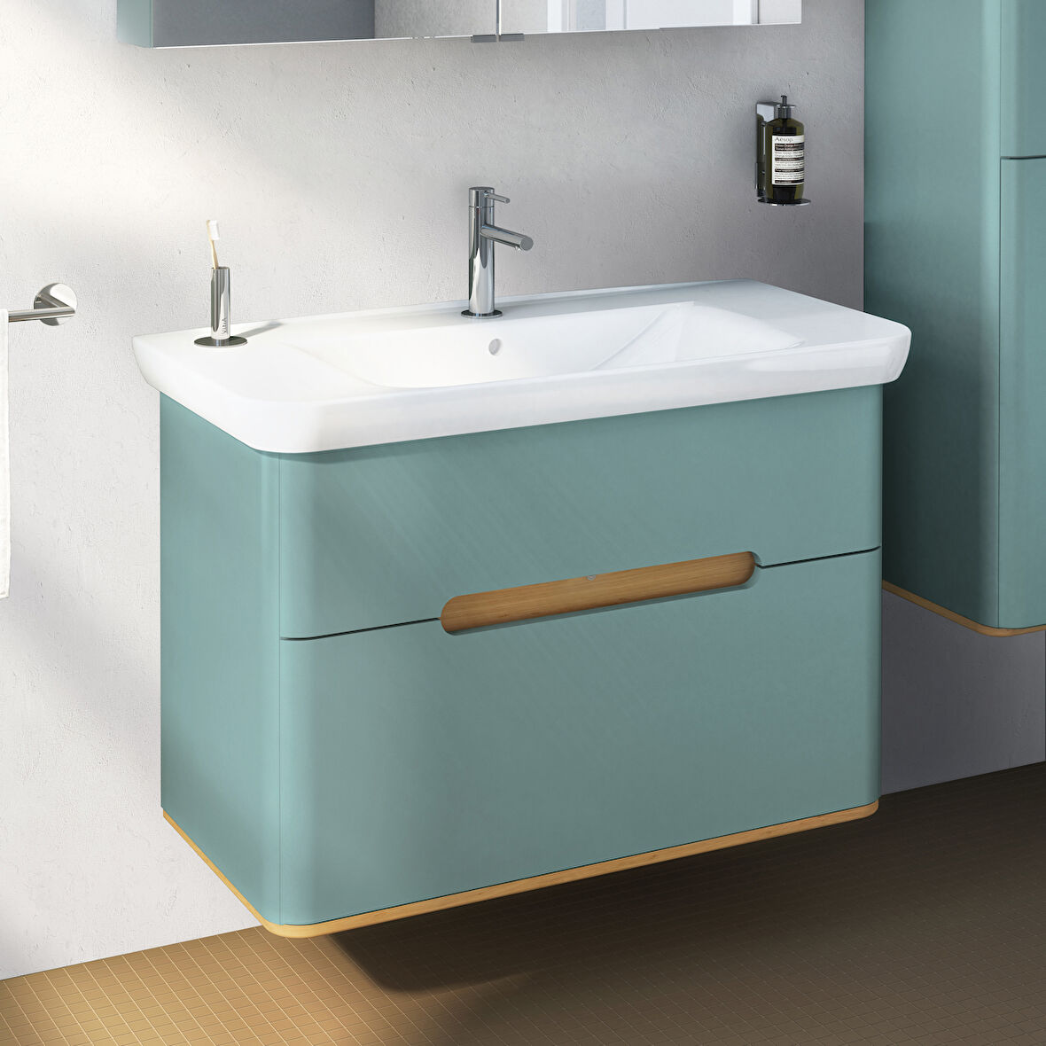 VitrA Sento 65878 Lavabo Dolabı, Çift Çekmeceli, Mat Fiyord Yeşili,100 cm