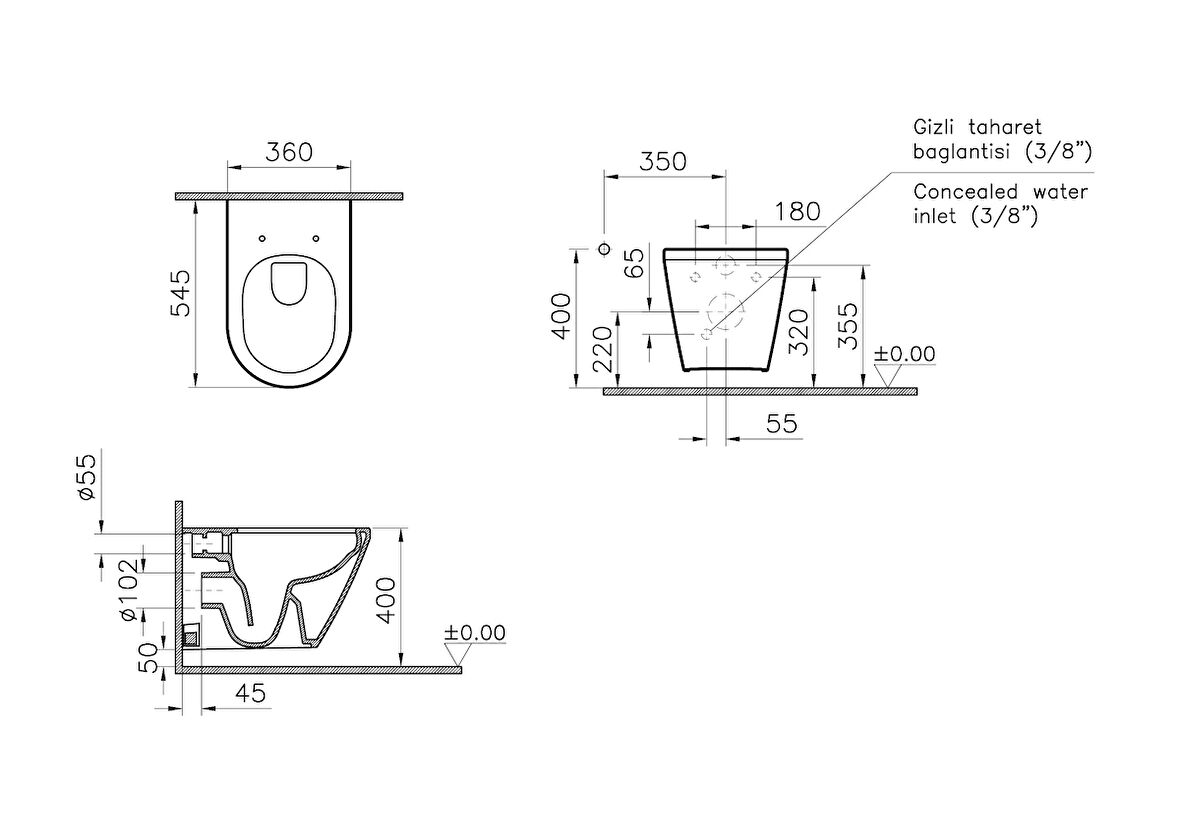 VitrA Integra 7041B003-7211 Asma Klozet, Rim-ex, 55 cm