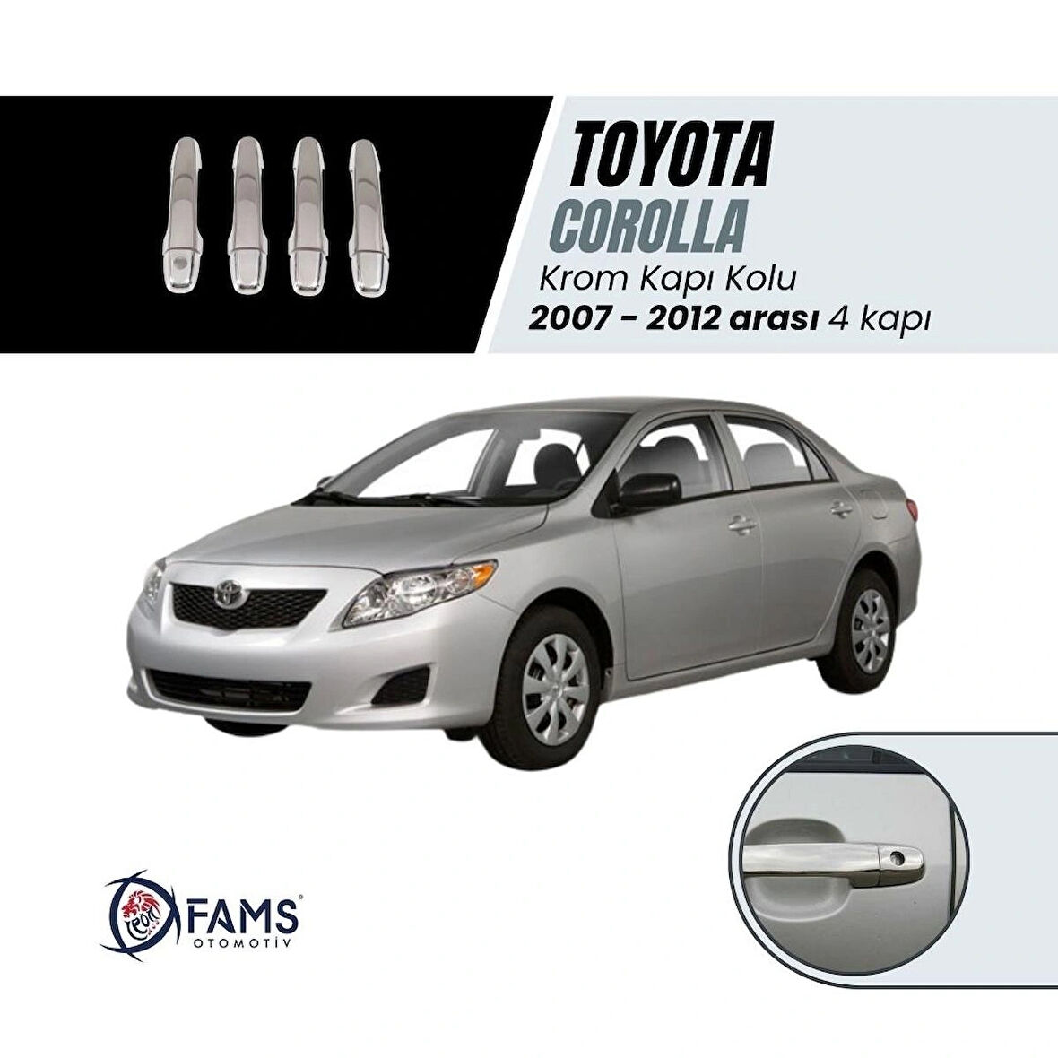 Toyota Corolla Uyumlu Krom Kapı Kolu 4 Kapı 2007-2012 P.çelik