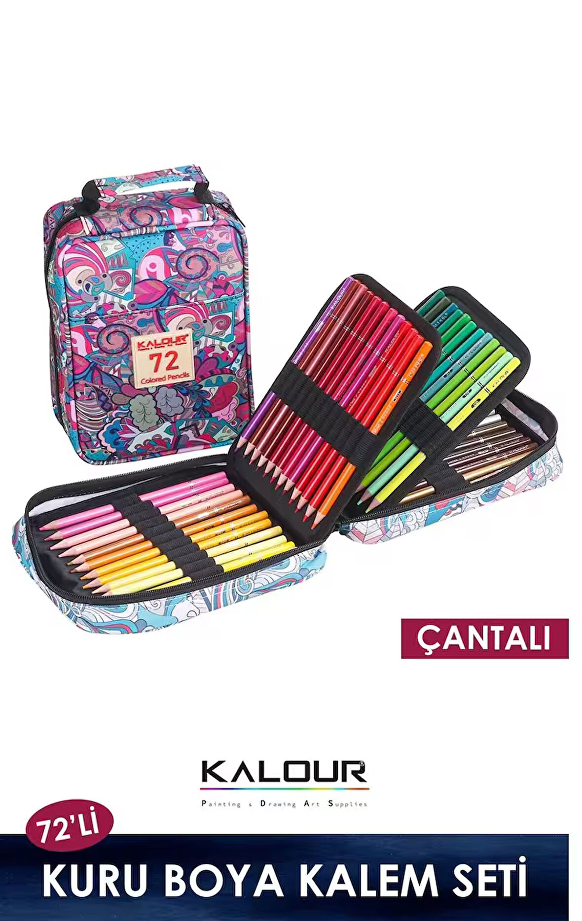 Kalour 72'li Çantalı Kuru Boya Kalem Seti, Metal Kutulu (Defter Hediyeli)