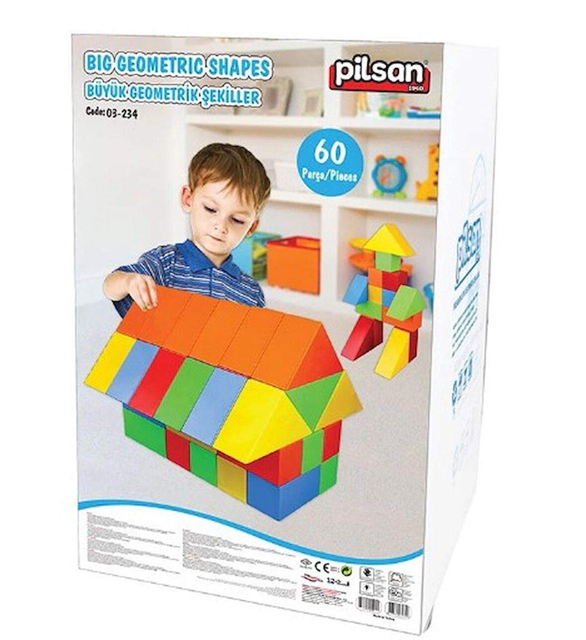 Pilsan 03-234  Büyük Geometrik Şekiller 60 Parça Eğitici Oyuncak
