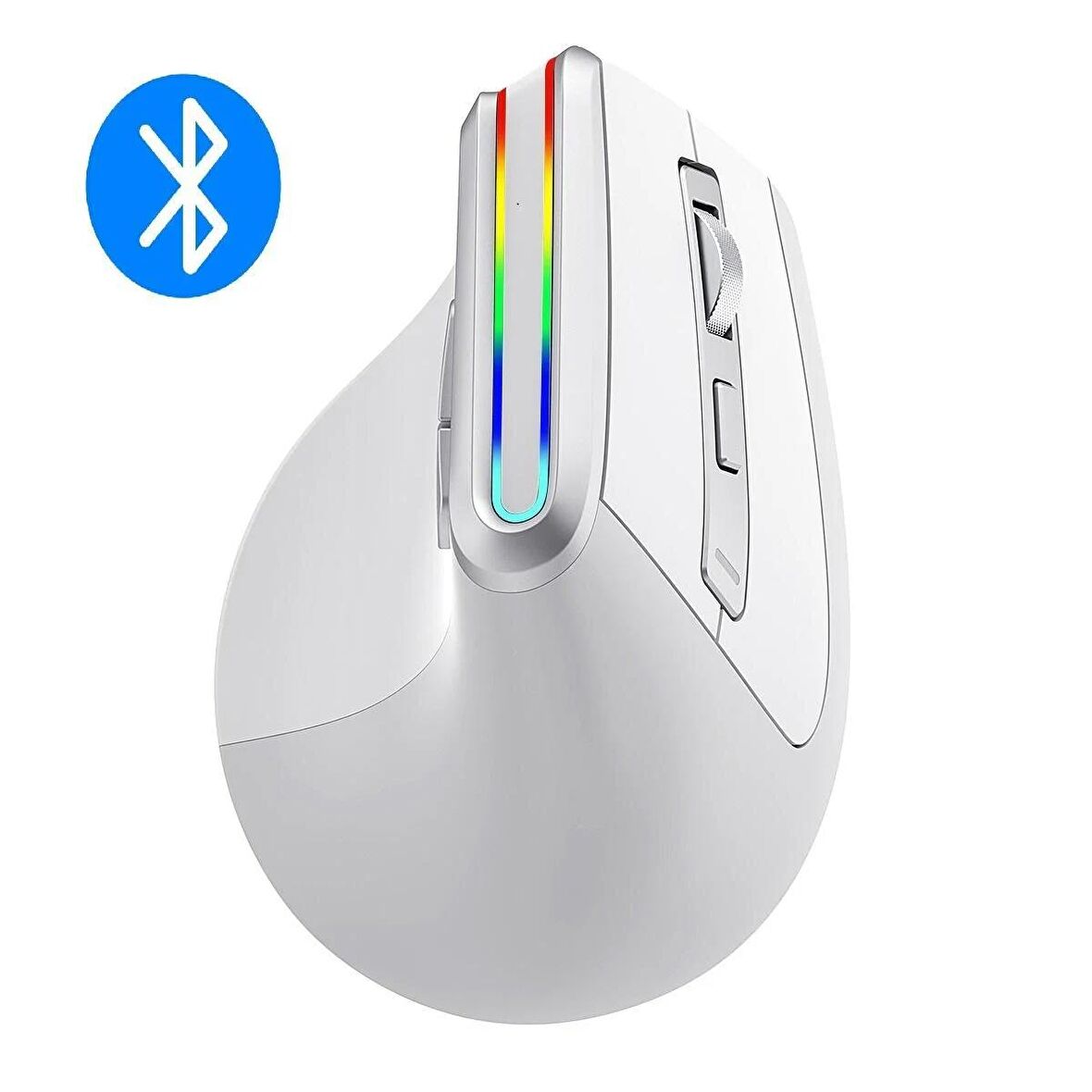 Trendstok INFINY V20LD Bluetooth5.0 + 2.4Ghz. RGB LED'li Şarjlı Kablosuz Ergonomik Dikey Vertical Mouse-BEYAZ