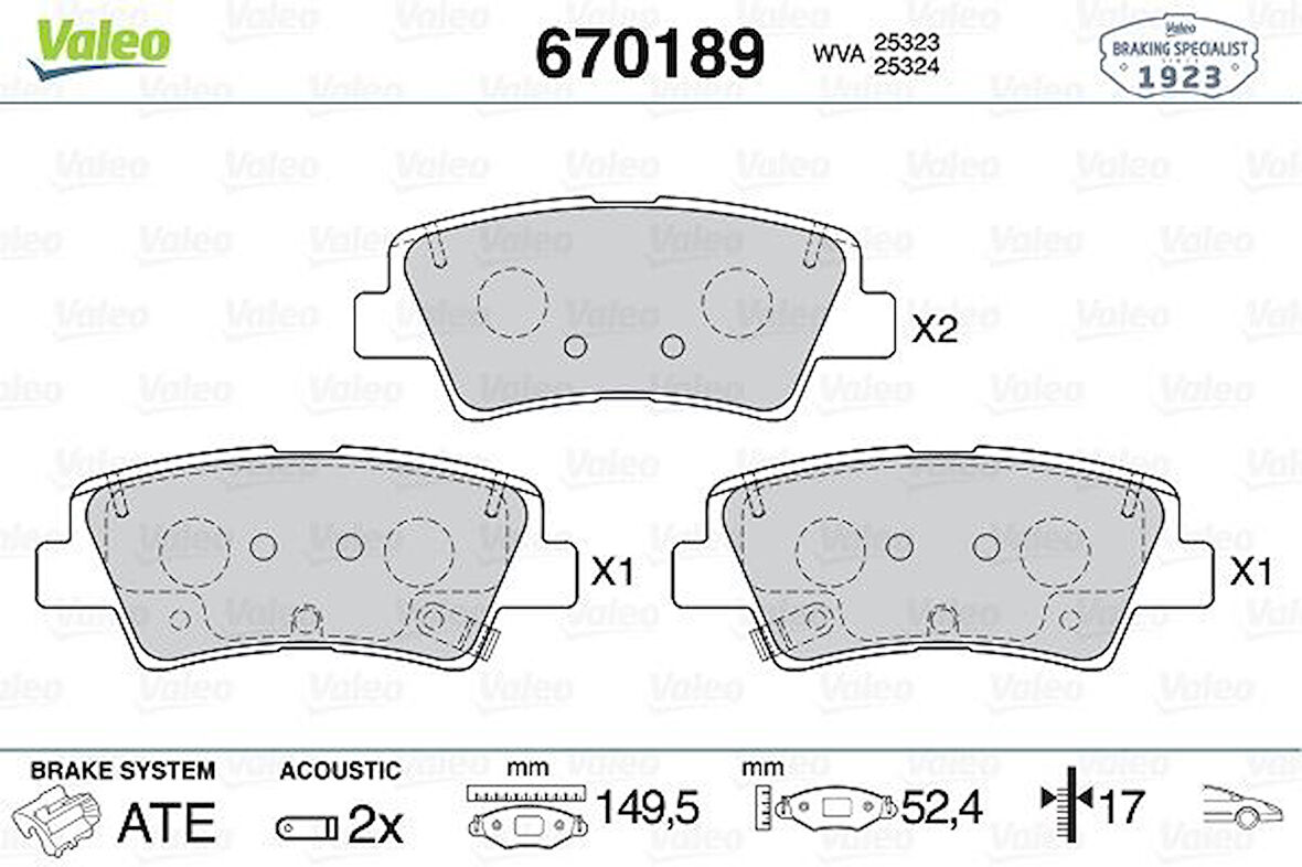 Fiat Fren Balatası On Panda 1.2 12>  Ducato 130 11>14 Ypsilon 1.2 11> - Valeo 670189