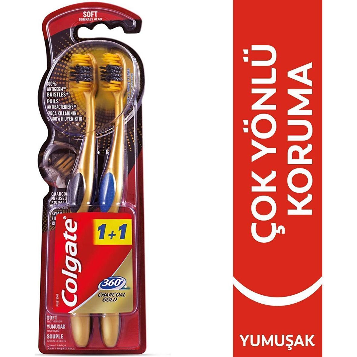 COLGATE 360 CHARCOAL GOLD ÇOK YÖNLÜ KORUMA YUMUŞAK DİŞ FIRÇASI 1+1