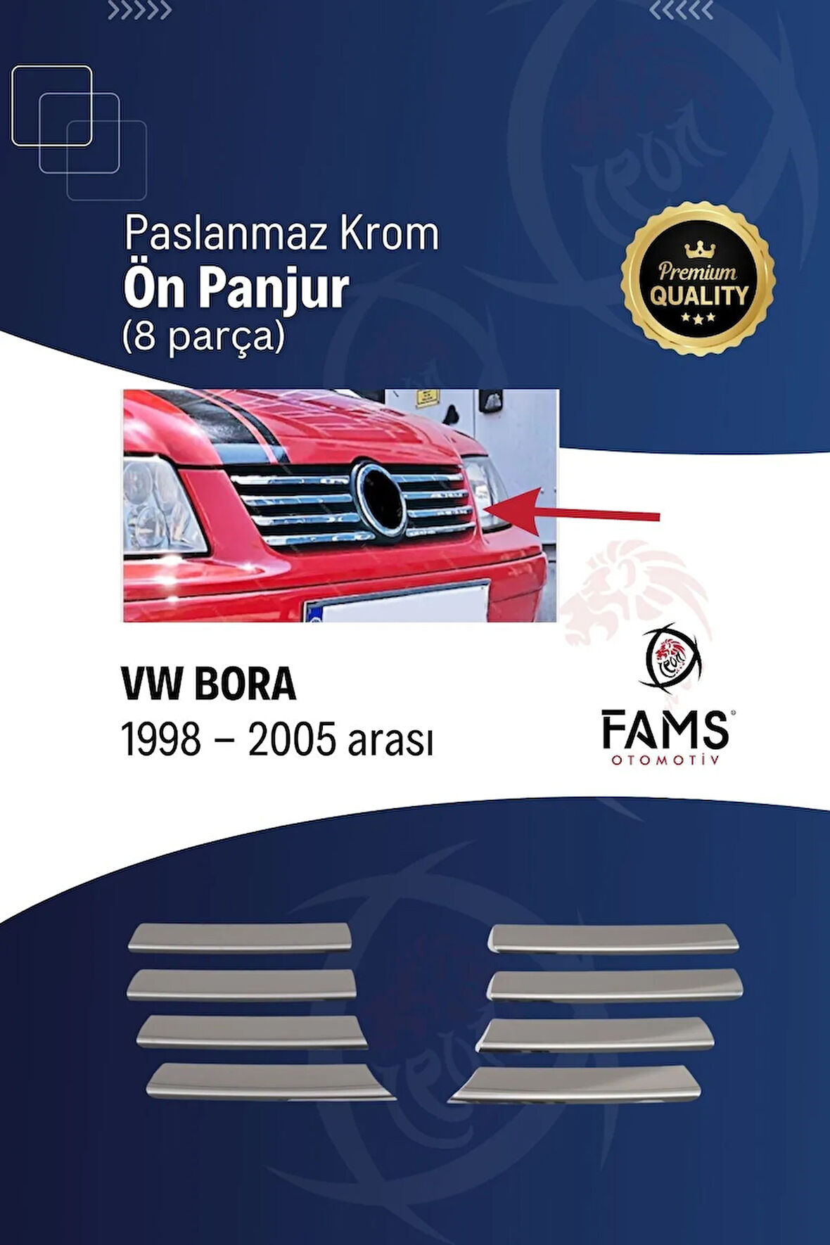Vw Bora Krom Ön Panjur 8 Prç. 1998-2005 P. Çelik