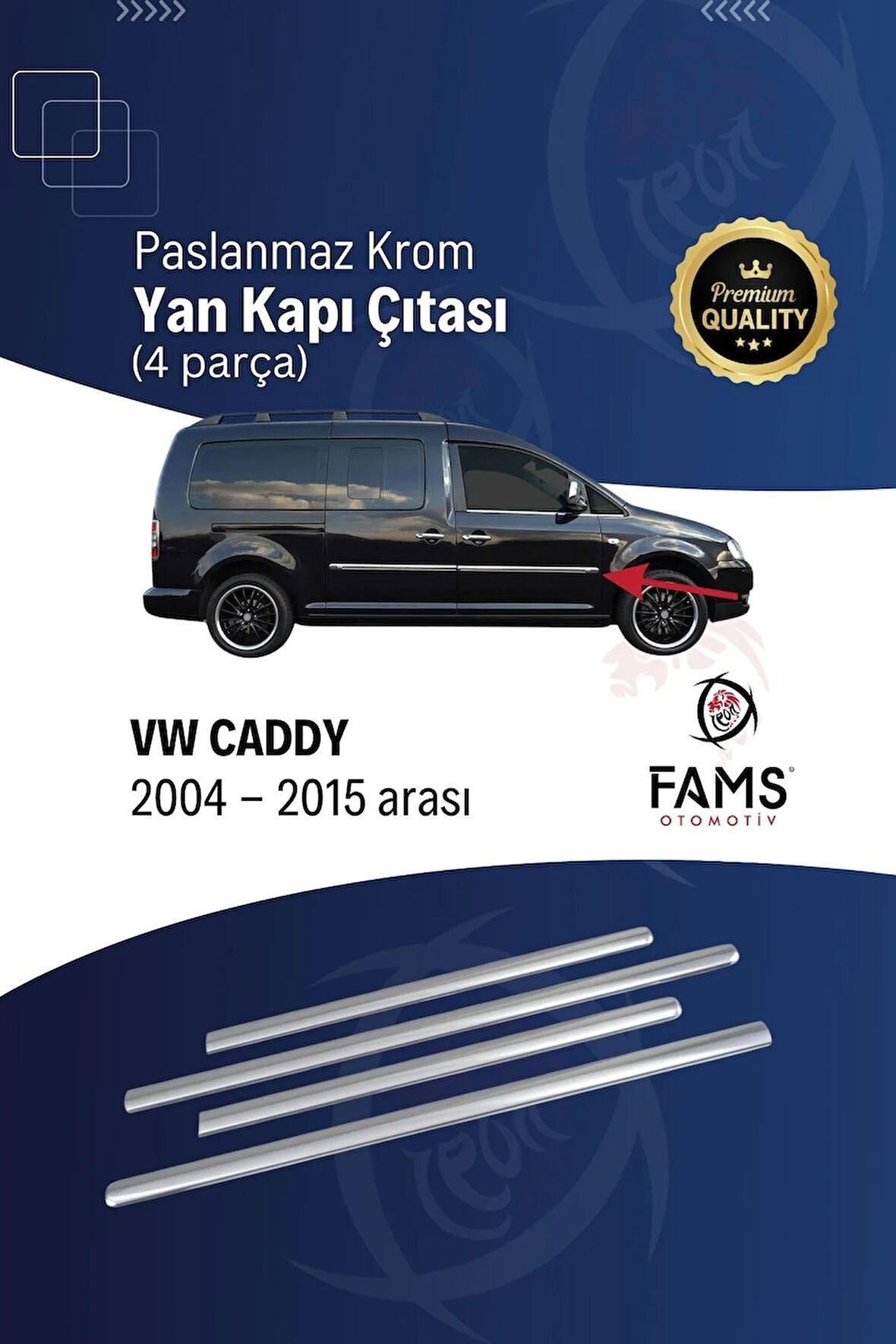 Vw Caddy Krom Yan Kapı Çıtası 4 Parça 2004-2015 P. Çelik