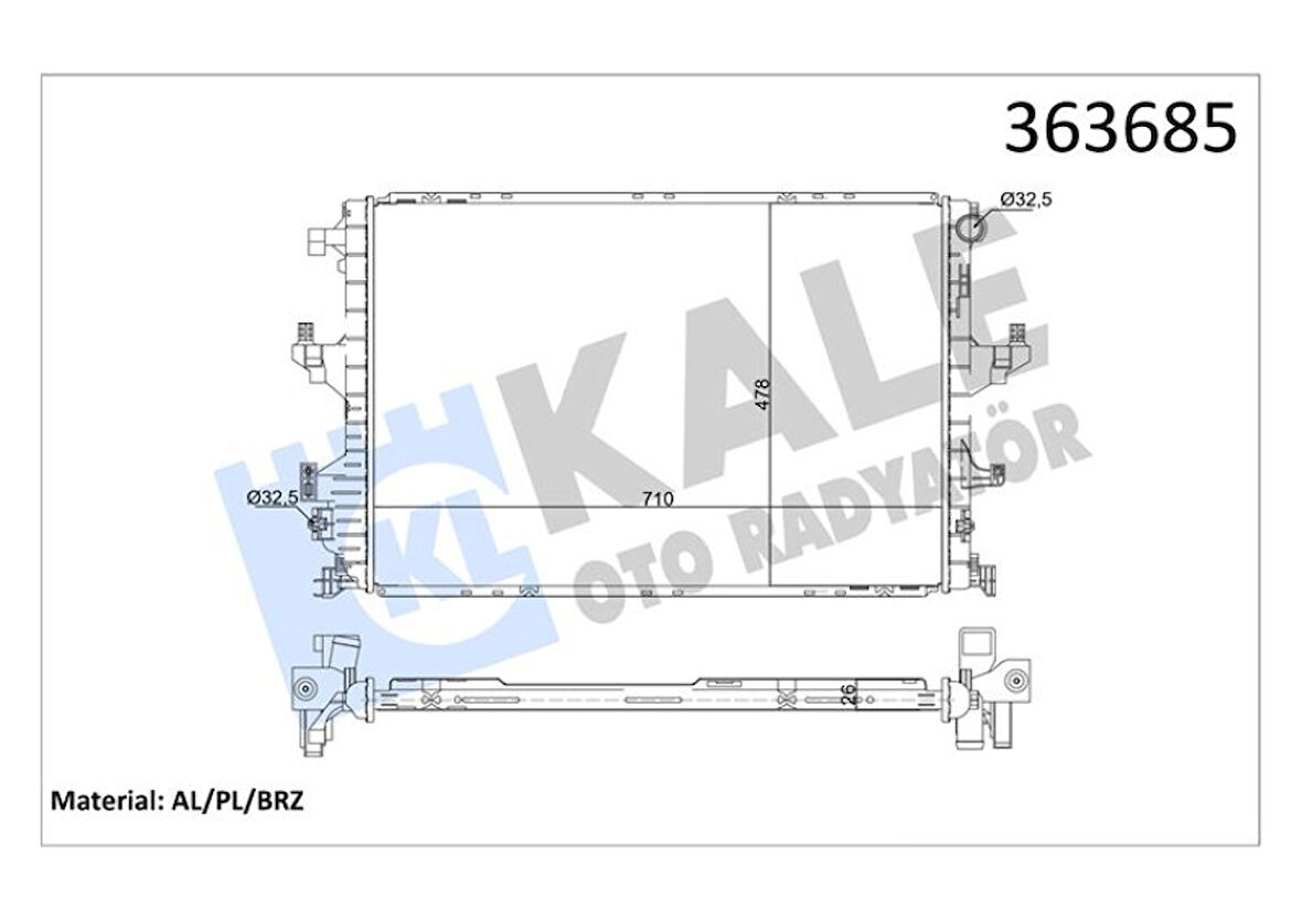 Vag Motor Su Radyatoru (derinligi 26mm) Transporter T6 10>15 - Kale 363685