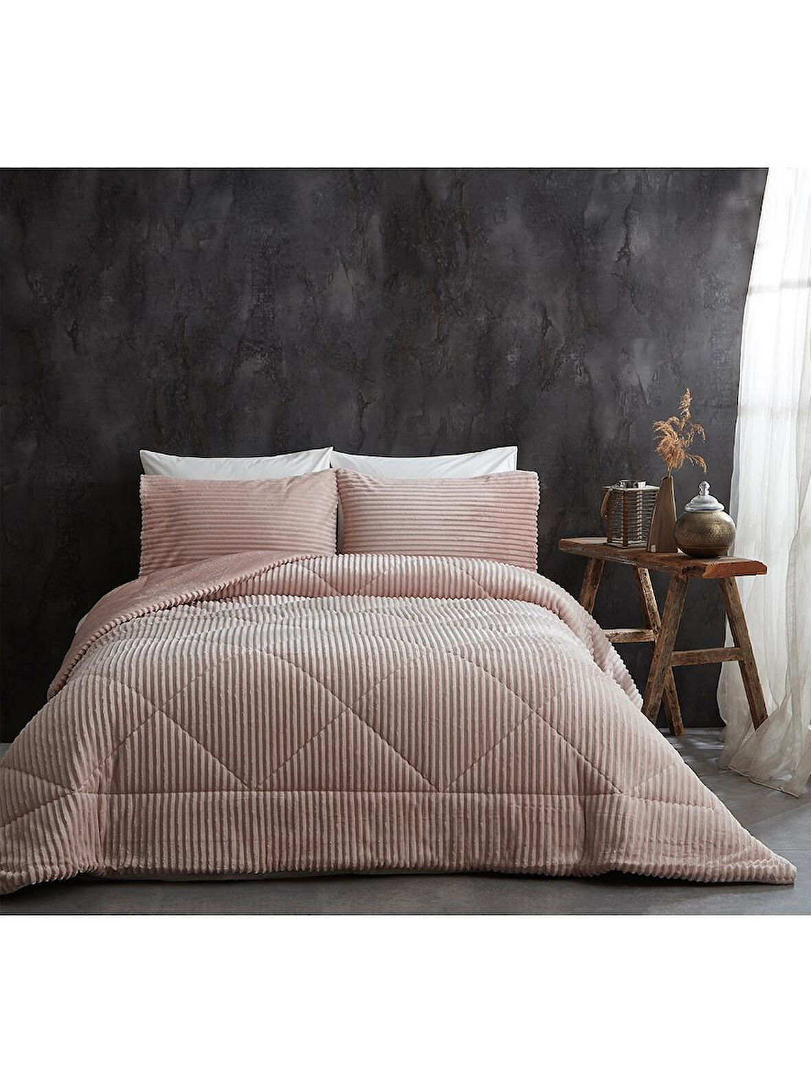 COMFORT YORGAN SETİ ÇİFT KİŞİLİK STRİPE CAPPUCİNO