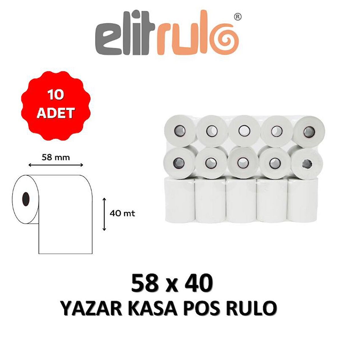 Elitrulo Yazar Kasa Pos Rulosu 58mm x 40mt - 10 Adet