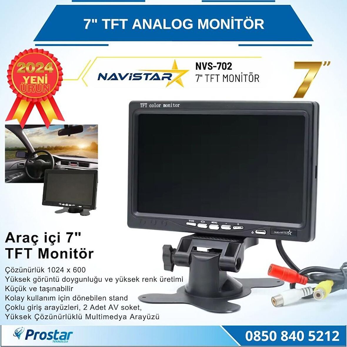 7" TFT 2 Adet Video Girişli Analog Monitör 