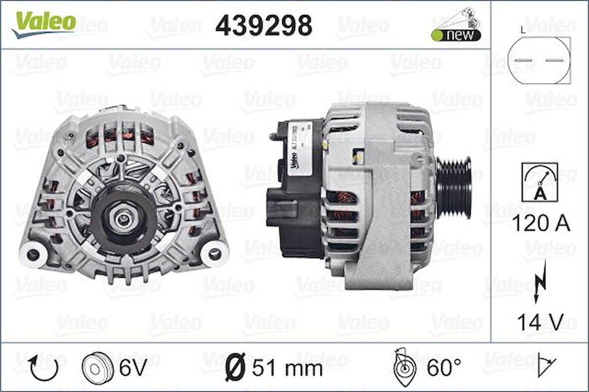 Mercedes Alternator (14v 120a) W203 00>07 Cl203 02>08 S203 01>07 C209 02>09 W163 03>05 R170 00>04 - Valeo 439298