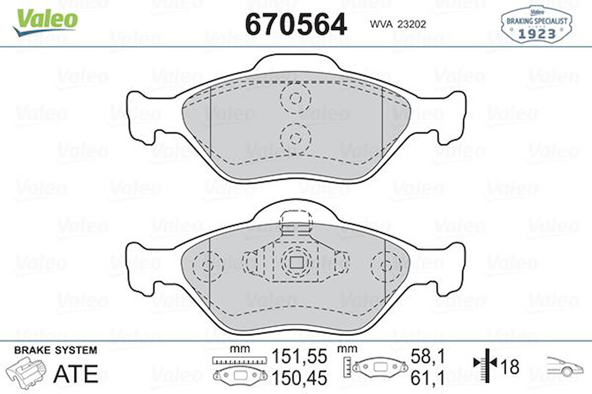 Ford On Fren Balatası Fiesta IV / V 95>08 Fusıon 02>12 Ka 1,6 03>08 Mazda 121 III 03> Abslı - Valeo 670564