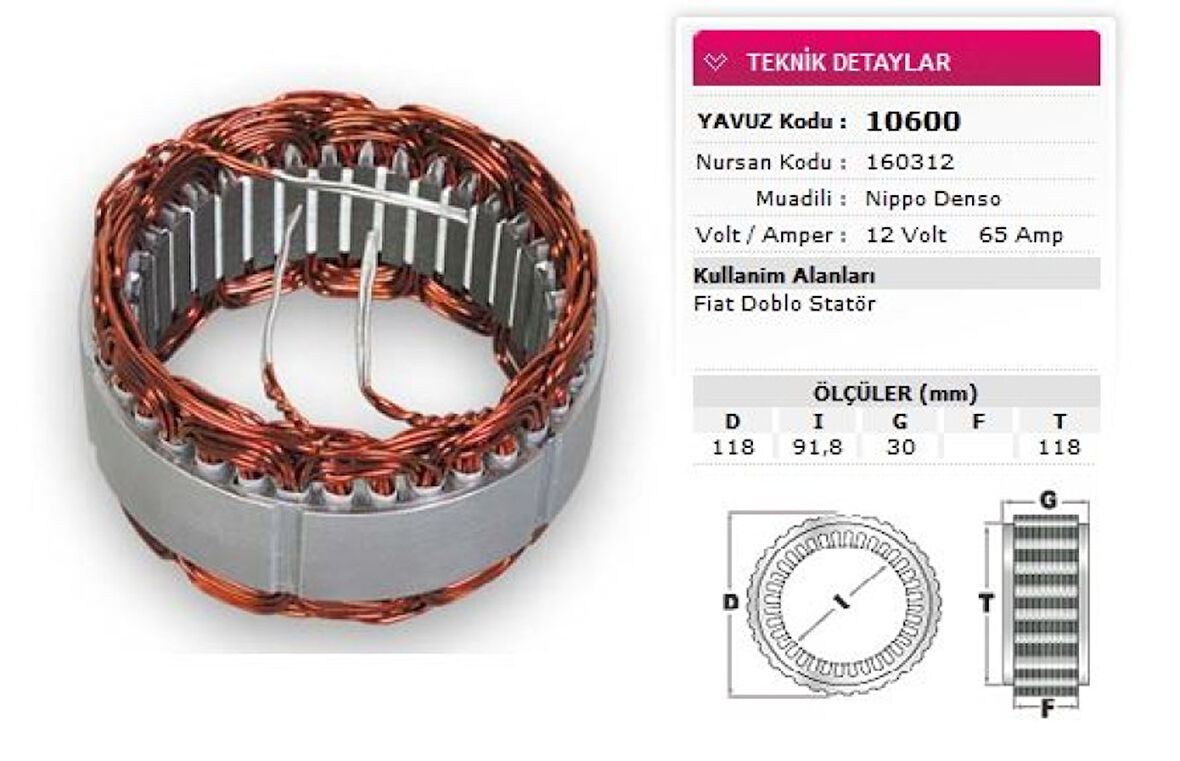 Fiat Stator Denso Tip 12v 65a Fiat Doblo Nursan 160312 - Yavuz 10 600
