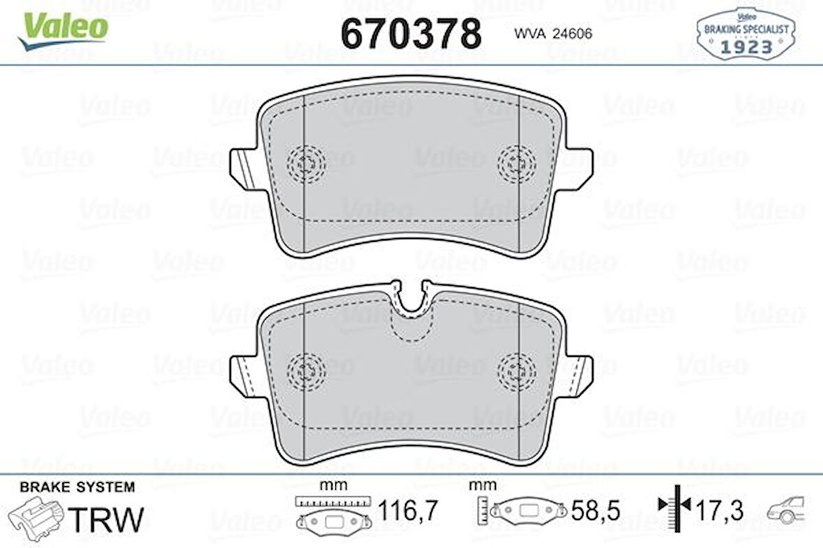 Vag Fren Balatası Arka A4 08>15 A5 07> Q5 10>17 Q5 09>12 - Valeo 670378