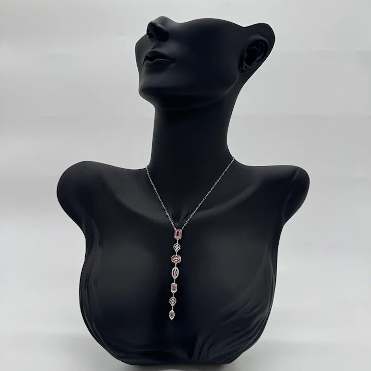 Çelik Yedi Element Y Kolye Silver Pembe Taş Detay - Silver