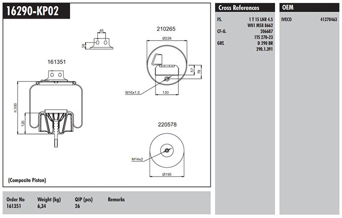 Volvo Truck Komple Plastık Piston - İveco / Stralıs 400 / Eurotech 440e Fp / P4x2 On Sag - Connect MD 16290-Kp02