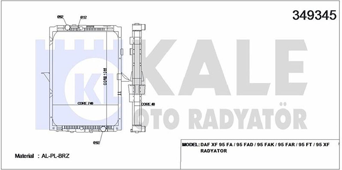 Daf Truck Motor Su Radyatoru Daf Xf 95 Fa / 95 Fad / 95 Fak / 95 Far / 95 Ft / 95 Xf (cerceveli) / (mt) - Kale 349345