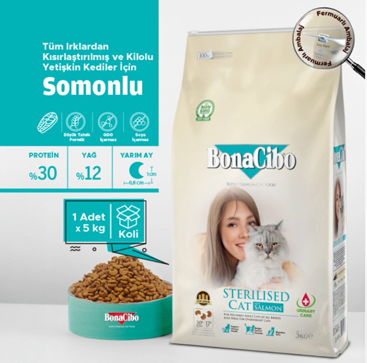 BonaCibo Adult Cat Sterilised Somonlu Kısırlaştırılmış Yetişkin Kedi Maması 5 Kg