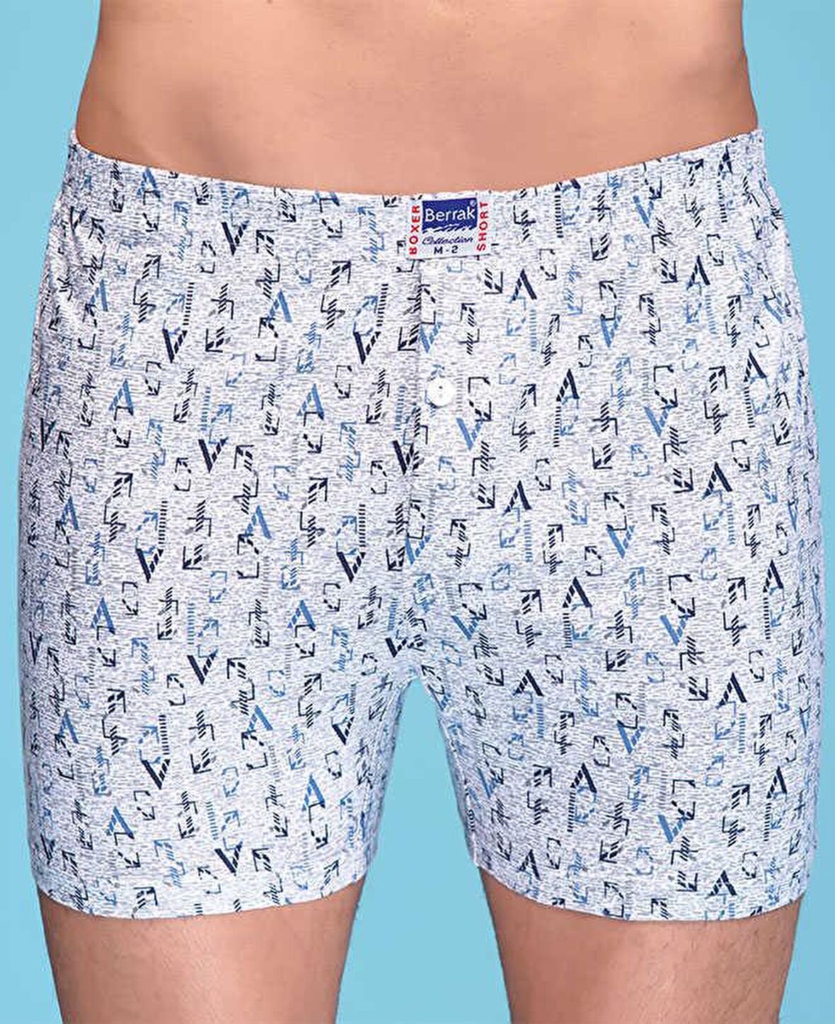 Berrak %100 Pamuk Desenli Penye Erkek Boxer - 1053-Asorti